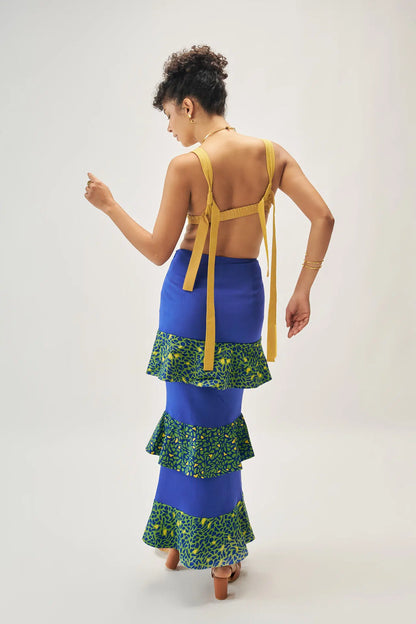 Azure tie-up top side view — snug flattering fit with eco-conscious tassar fabric — Label WildChild India