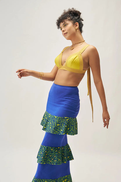 Ochre yellow tassar top with elasticated back — handmade sustainable top women India Label WildChild