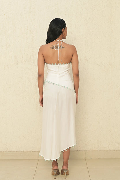 Cynthia ecru crepe dress styled for evening, honeymoon and date night outfit women India Label WildChild