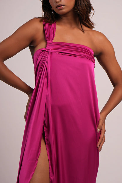 Raya magenta maxi dress flat lay or detail — orchid satin evening dress women India Label WildChild