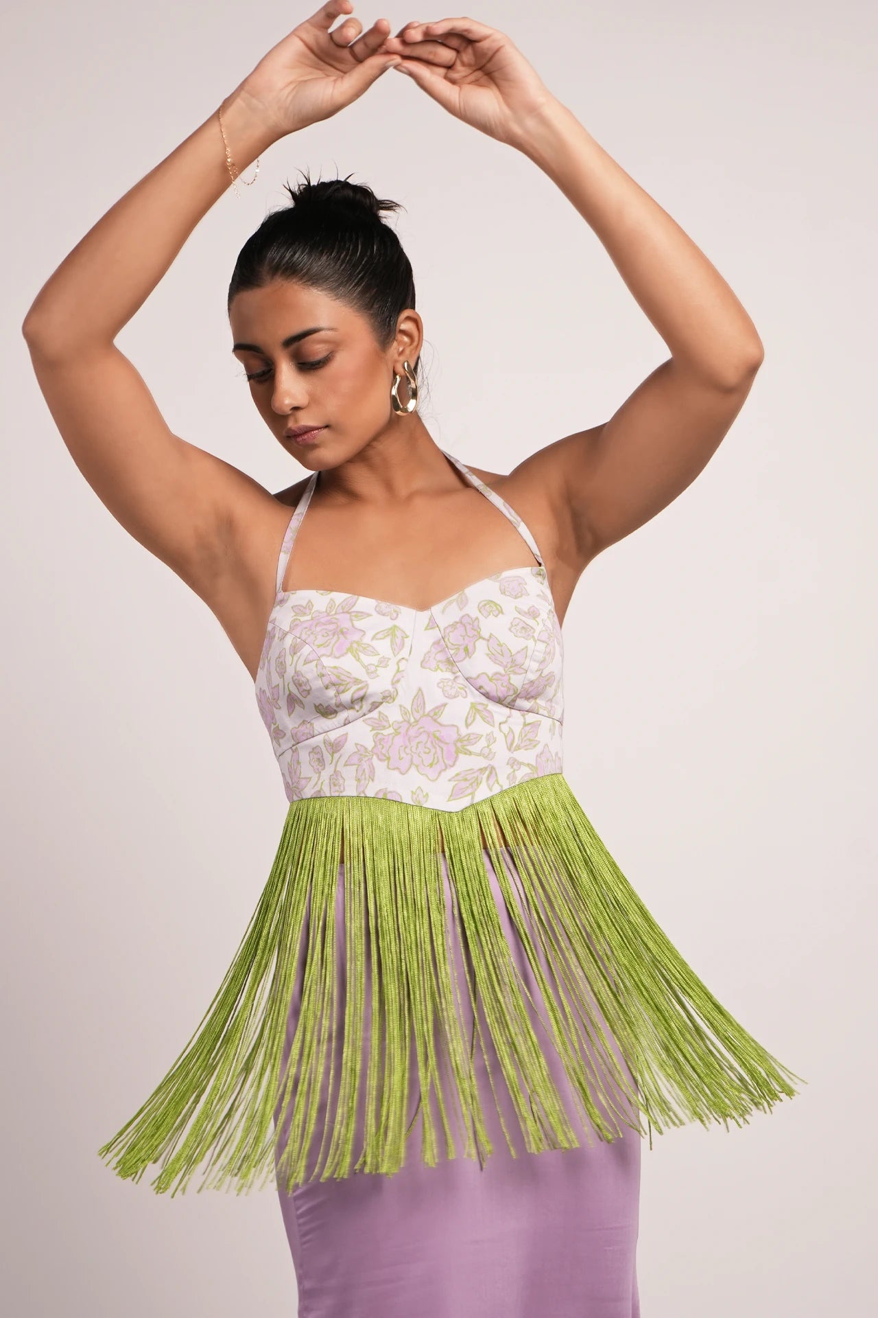 Fringed halter top and maxi skirt co-ord set women India — destination wedding and soirée outfit Label WildChild